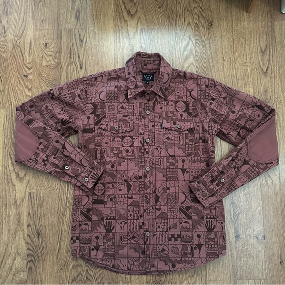 Quiet Life brown Graphic Long Sleeve Button-Up Shirt medium wool blend fun - Picture 1 of 7